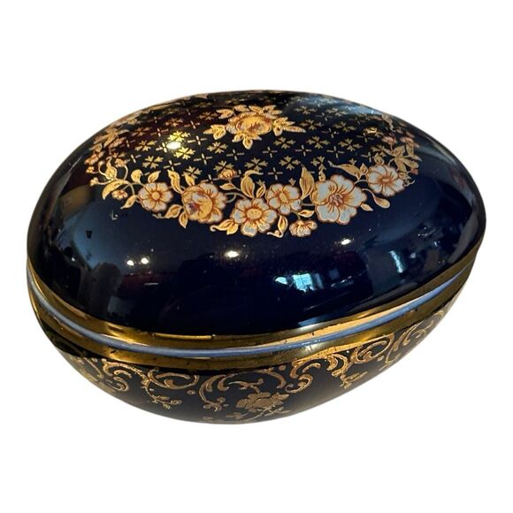 LIMOGES CASTEL‎ Cobalt Blue Easter Egg Trinket Box  22 k Gold - Picture 4 of 14